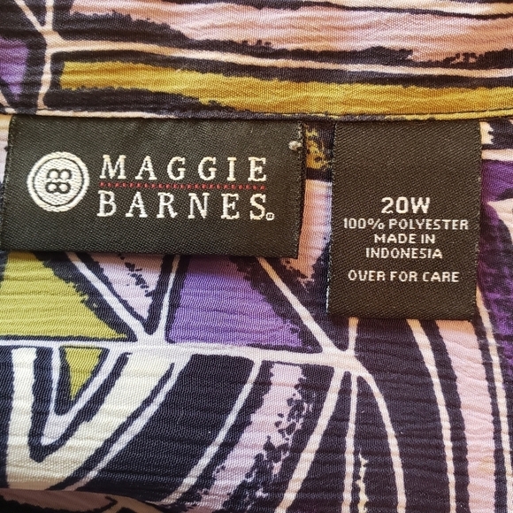 Maggie Barnes Purple Chartreuse Abstract Short Sleeve Button Down Top 20W - Picture 6 of 14
